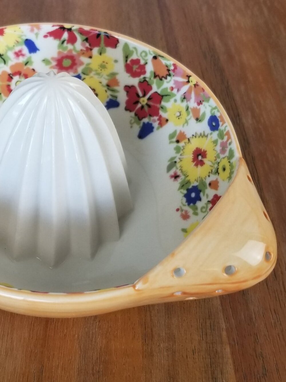 Anthropologie Sarah Campbell Ceramic Citrus Juicer Orange Floral